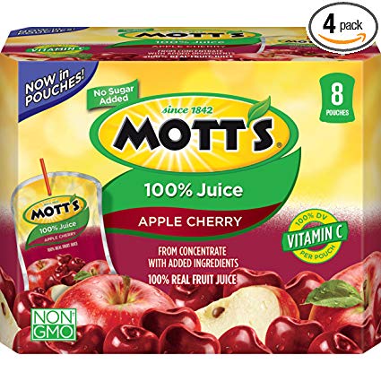 Mott's 100% Apple Cherry Juice, 6.75 fl oz pouches, 8 count (Pack of 4)