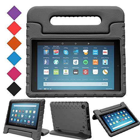 MENZO Case for All-New Fire HD 8 2017 - Shockproof Convertible Handle Light Weight Protective Stand Cover Kids Case for Fire HD 8" 2017 Tablet, Black