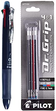 Multifunction Ballpoint Pen with Mechanical Pencil, Fine Point 0.7mm, Blue Black Barrel with Ballpoint Ink Refills, Fine Point 0.7mm (Black/Red/Blue/Green Inks)