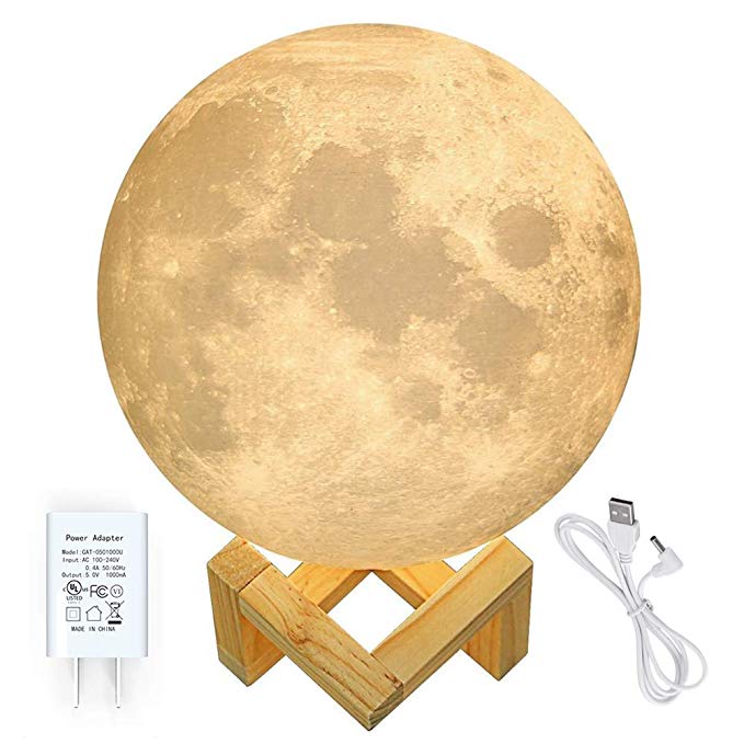 CPLA Moon Night Lamp, 3D Printing Moon Globe Light 7.1 Inch Glowing Unibody Moon Lamp 2 Colors with UL Adapter Decor Moon Light Home for Kids, Birthday, Christmas Day