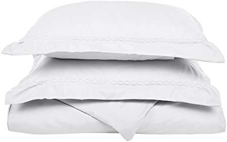 Super Soft Light Weight, 100% Brushed Microfiber, Twin/Twin XL, Wrinkle Resistant, White Duvet Cover Set with Cloud Embroidered Pillowshams in Gift Box