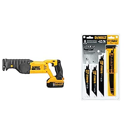 DEWALT DCS380P1 20V MAX Lithium Ion Reciprocating Saw Kit with DEWALT DWA4101 Bi-Metal 2X Reciprocating Saw Blade Set, 8-Piece