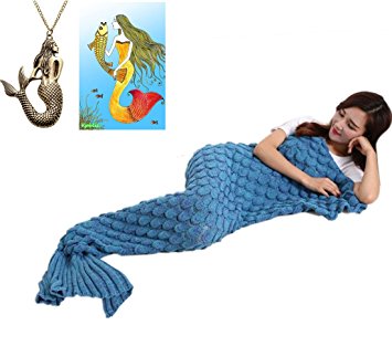 Kpblis® Latest Handmade Soft Material Mermaid Tail Shape Blanket with Scales Pattern Mermaid Blanket for Adult Blue