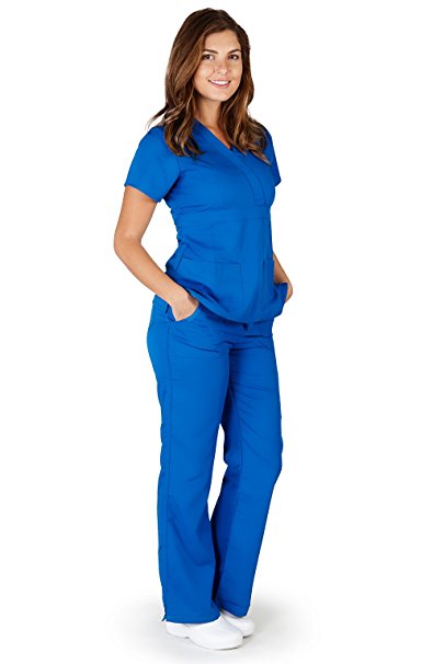 UltraSoft Premium Mock Wrap Medical Nursing Scrubs Set For Women - JUNIOR FIT