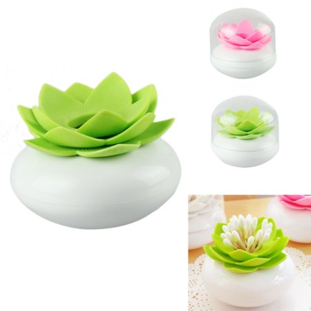 HP95(TM)Hot Chic Lotus Flower Cotton Bud Holder Toothpick Case Cotton Swab Box Vase Home Decor (Green)