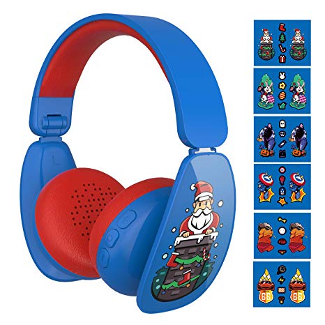 Kids Headphones - MindKoo Wireless Bluetooth Headphones On Ear Headset with DIY Cartoon Stickers, 3 Levels Volume Limiting for Toddler/Children/iPhone/Smartphones/iPad/Tablets//School/Airplane Travel