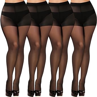 4 PCS 20D High-Waist Black Sheer Pantyhose for Women with Reinforced Toes, Perfect for Halloween
