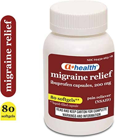 A  Health Ibuprofen Migraine 200 Mg Softgels, Pain Reliever (NSAID), Made in USA, 80 Count