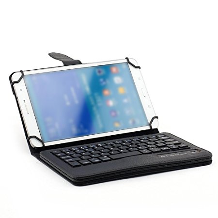 MENZO 7-8 Inch Universal Tablet Keyboard Case, 2-in-1 Wireless Detachable Removable Bluetooth Keyboard Leather Travel Windows Android IOS Carrying Cases Cover Holder Folio Stand(Black)