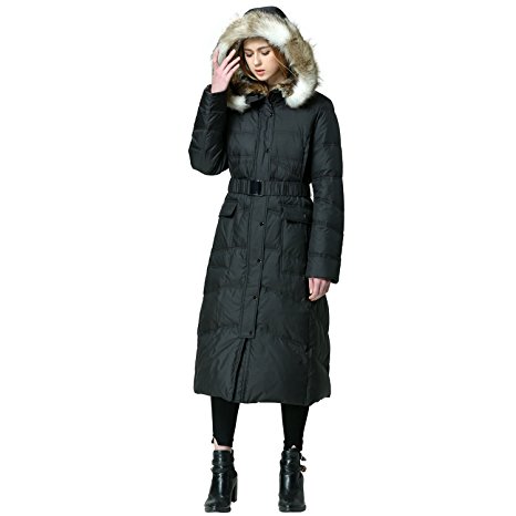 EOVVIO Women's Plus Long Thickened Faux Fur Hooded Down Jacket Coat