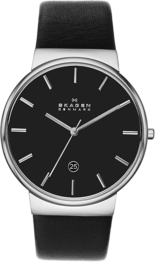 Skagen Men's Ancher Quartz Analog Stainless Steel and Leather Watch, Color: Silver/Black (Model: SKW6104)