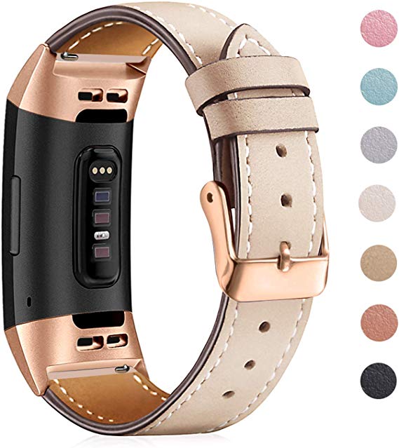 Mornex Strap Compatible Fitbit Charge 3 Strap/Charge 3 SE Leather Strap, Classic Adjustable Replacement Wristband Fitness Accessories Metal Connectors