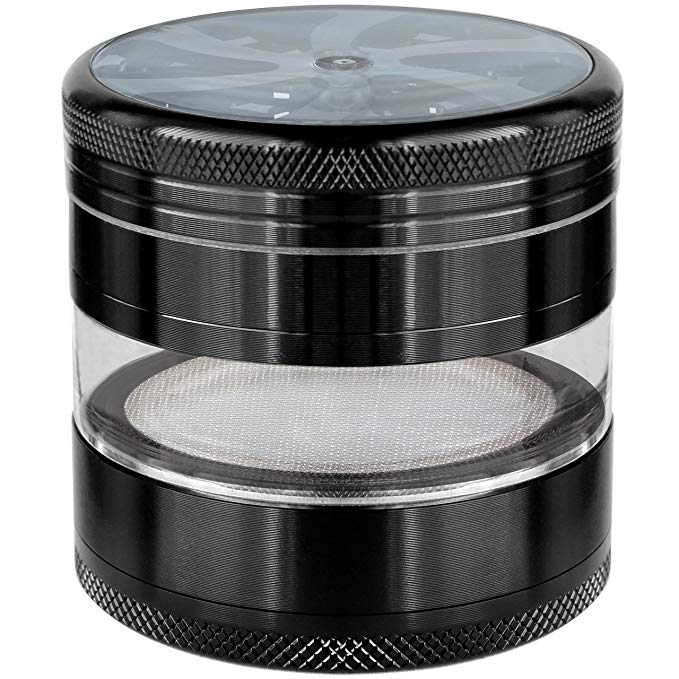 Herb Grinder Weed Spice Crusher 4 Piece Transparent Grinder with Pollen Keef Catcher - Aluminum Alloy 2.5 Inch Large