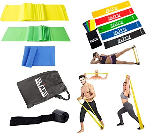 Mini Resistance Loop Bands - Set of 6 Exercise Bands Includes Bonus Pull Up Assist Bands-Carrying Bag, Great for Yoga Pilates Rehabilitation Stretching Strength Training Crossfit, Official Elite Athletic Bands