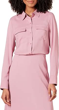 Amazon Essentials Women's Georgette Long Sleeve Relaxed-Fit Pockets Shirt