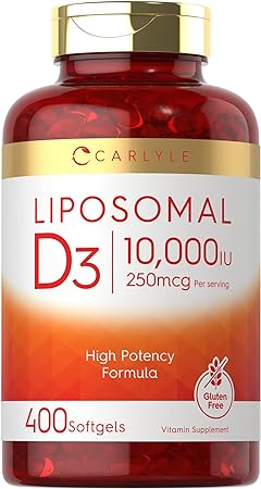 Liposomal Vitamin D3 | 10,000 iu | 400 Softgels | Non-GMO and Gluten Free Formula | High Potency Vitamin D Supplement | by Carlyle