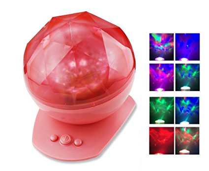 Anpress Color Diamond Aurora Borealis Projector Night Lamp with MP3 Speaker, USB Ocean Wave Lamp With Speaker,Decorative Light ,Color Changing Mood Light,Romantic Gift (Pink)