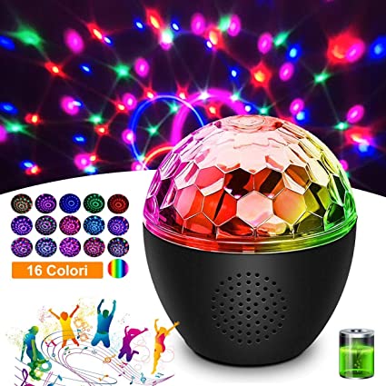 16 Colors Sound Activated Disco Ball Light,4W RGB Party Lights with Remote Control,Dance Lights Adjustable Light Brightness Rotation speed for Parties,Holidays,Karaoke and Kids Room(Built in Battery)