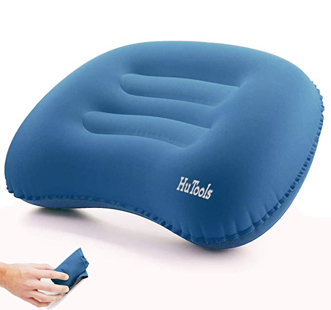HuTools Inflatable Camping Pillow Lightweight Compressible Travel Air Pillow Ultralight Ergonomic Pillow Portable for Camping Backpacking Airplanes and Road Trips with Neck & Lumbar Support