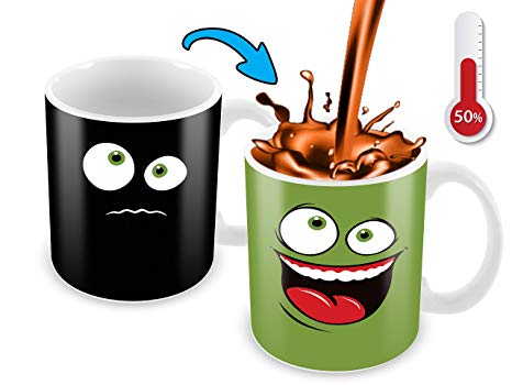 Heat Changing Mug | Green Happy Funny Face | Funny Christmas Gift Idea | Funny Coffee Mug - Add Hot Liquid And Reveal The Happy Smiley Face | Color Changing Coffee Mug Great Christmas Gift Idea