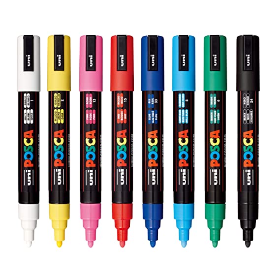 Uni Posca Paint Marker Pen, Medium Point, Set of 8 (PC-5M8C) - Multicolor