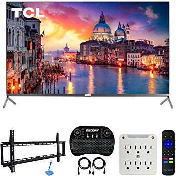 TCL 55R625 55-inch 6-Series 4K QLED UHD HDR Roku Smart TV (2019 Model) Bundle with 37-70-inch Low Profile Wall Mount Kit, Deco Gear Wireless Keyboard and 6-Outlet Surge Adapter with Night Light