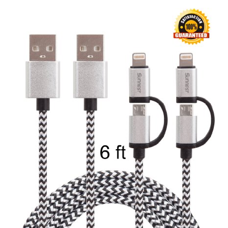 Sunnest 2Pack 6ft 2 in 1 Lightning and Micro USB Nylon Braided Sync and Charging Cable Power Cord for iPhone 6s plus6s6 plus65s5c5 iPad iPod Sumsung HTC NexusSony and other Android Devices