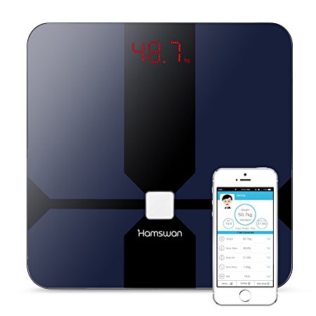 HAMSWAN Weigh Scale Digital Bluetooth Connected Body Fat Scale Accurate Measurements Weight Body Fat Body Water Muscle Mass BMI BMR (KCAL) Bone Mass Visceral Fat (Black)