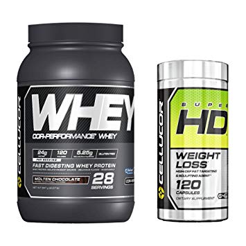 Cellucor SuperHD Thermogenic Fat Burner Weight Loss Supplement for Men & Women, 60 Capsules   Cor-Performance Whey Protein, Molten Chocolate, 2lbs