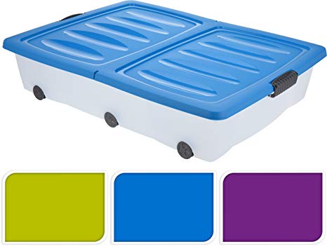 PACK OF 2-55L LARGE UNDERBED PLASTIC WHEELED STORAGE BOX CONTAINER FOLDING LID