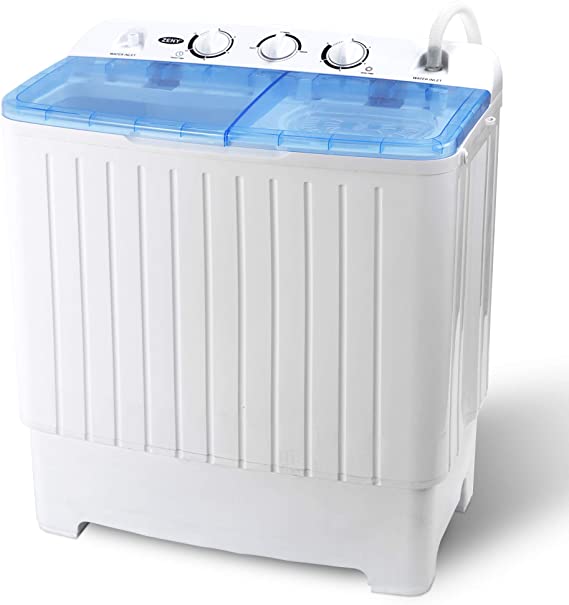 ZENY Portable Compact Twin Tub Laundry Washing Machine 17.6lbs Capacity Mini Washer Spinner for Apartment RV Camping Built-in Drain Pump,Semi-Automatic