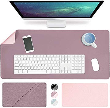 WAEKIYTL Leather Desk Pad, Desk Blotter Protector Cover Large Mouse Pad, Ultra Thin Waterproof Dual-Sided Easy Clean Desk Writing Mats for Office/Home/Computer (31.5" x 15.7") (Pink/Purple)