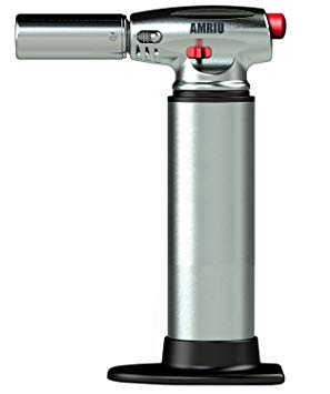 AMRIU GF-877 Micro Butane Torch Lighter,Silver - Kitchen Craft Cook's Blow torch Professional Grade Culinary Blow torch for Cooking & Baking For Camping Welding Flamethrower BBQ Outdoor