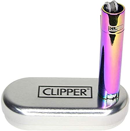 Solid Metal Flint Ignition Clipper Lighter "NEW MIX COLOUR BLUE GREEN PURPLE " - Brushed Chrome Finish - Comes in Embossed Presentation Tin
