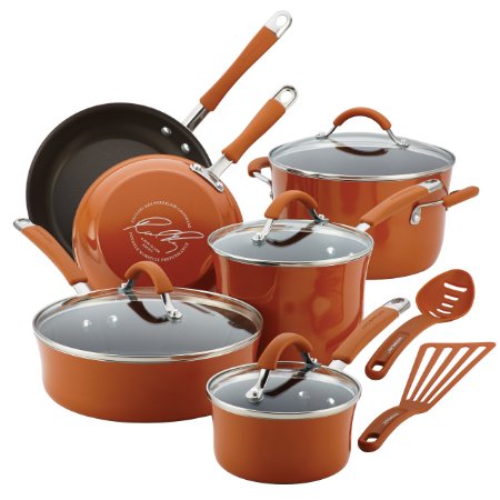 Rachael Ray Cucina Hard Porcelain Enamel Nonstick Cookware Set 12-Piece Pumpkin Orange