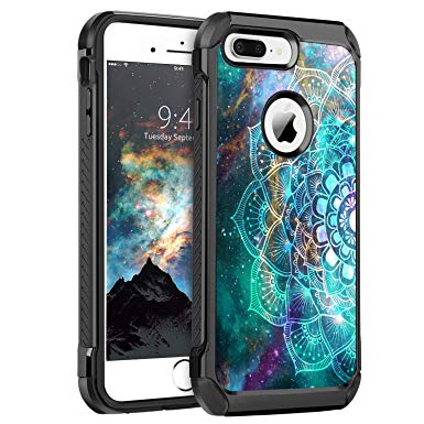 BENTOBEN iPhone 7 Plus Case, Stylish Rugged Shockproof Impact Resistant Anti-Scratch Hybrid Soft TPU Hard PC Luminous Noctilucent Protective Phone Cover for iPhone 7 Plus - Mandala in Galaxy