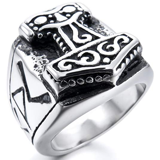 INBLUE Men's Stainless Steel Ring Silver Tone Black