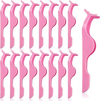 24 Pieces Plastic False Eyelash Applicator Eyelash Extension Tweezers Remover Tool Eyelashes Clip Tweezers for Eyelash Application and Removal (Pink)