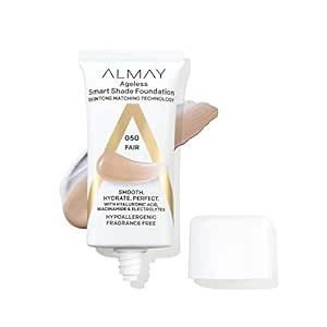 Almay Anti-Aging Foundation, Smart Shade Face Makeup with Hyaluronic Acid, Niacinamide, Vitamin C & E, Hypoallergenic-Fragrance Free, 050 Fair, 1 Fl Oz (Pack of 1)