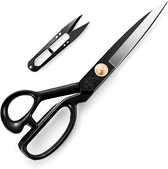 Dressmaking Scissors 10 inch (25.5cm) - Dressmakers Upholstery Shears with Sharp Blades & Soft-Grip Handle for Cutting Fabrics, Leather, Material, Clothes, Altering, Sewing & Tailoring (Black)