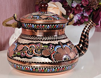 New CopperBull Handmade HandPainted Copper Teapot with Wooden Handle,2 Quart