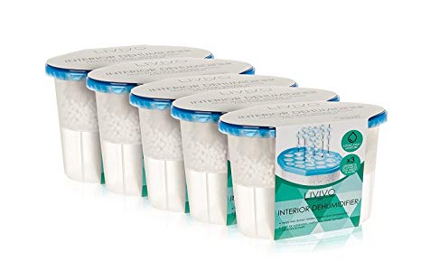 LIVIVO  Pack of 5 x 500ml Interior Dehumidifiers with Fast Acting Natural Hydrophilic Crystals – Ideal for Use Around The Home, Office, Caravans and Small Spaces - Helps Prevent Damp, Mildew, Mould and Condensation - Absorbs Up to 3 Times Its Own Weight in Water – Noticeable Results in Just 3 Days – Lasts Up To 8 Weeks