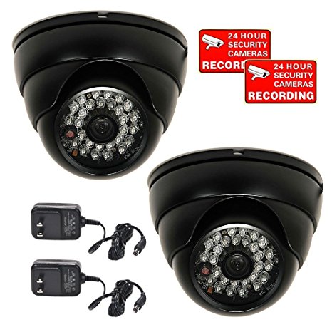VideoSecu 2 Pack Built-in 1/3" Sony Effio Color CCD 600TVL IR Day Night Dome Security Cameras Outdoor Vandal Proof High Resolution 3.6mm Wide Angle Lens for Home CCTV DVR with Power Supplies WR1