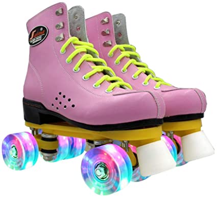 Womens Roller Skates Outdoor Four-Wheel Shiny Roller Skates High-Top PU Leather Roller Skates for Youth and Adults