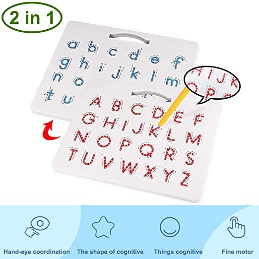 Motiloo Double-Side Magnetic Alphabet Drawing Board Magnetic Letter Tracing Board Educational Learning ABC Letters Toy - Perfect Preschool Gift for Boys and Girls ( Upper Case ＆ Lower Case )