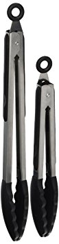 Chef Vinny Professional Silicone Kitchen Tongs 2 Pack- 12" & 9" (Black)