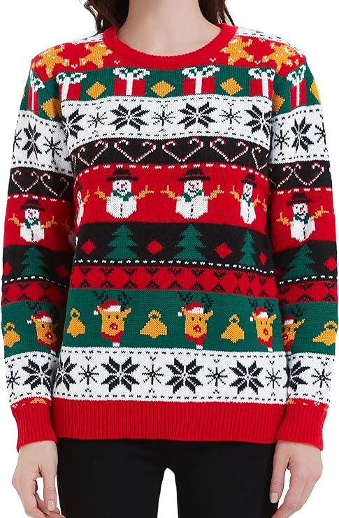 Women's Christmas Reindeer Traditional Knitted Holiday Ugly Sweater Girl Pullover Cardigan