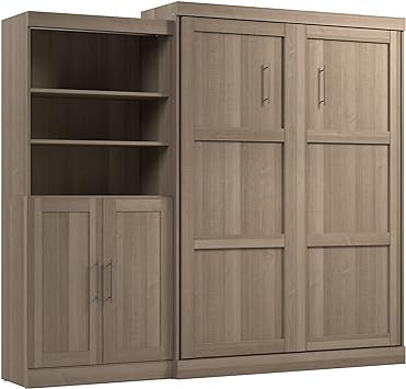 BESTAR Pur Queen Murphy Bed with Closet Organizer with Doors, Ash Gray 101-inch Space-Saving Sleeping Arrangement for Multipurpose Room with Wardrobe Cabinet