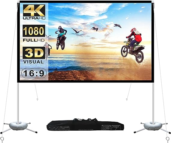 Projector Screen with Stand 100 inch Portable Projection Screen and Stand 16:9 4K HD Rear Front Projections Movies Screen with Carry Bag for Indoor Outdoor Home Theater Cinema