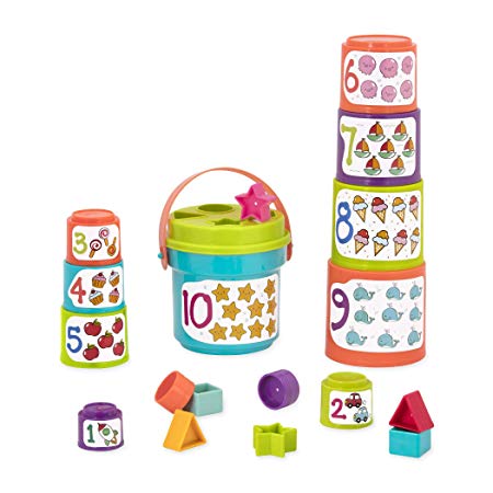 Battat - Sort & Stack - Educational Stacking Cups with Numbers and Shapes for Toddlers (Renewed)